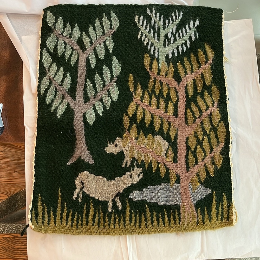 Handcrafted African Tapestry Forest Animals handmade Swaziland rug wall hanging